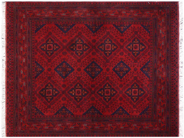 handmade Tribal Biljik Khal Muhammadi Red Blue Hand Knotted RECTANGLE 100% WOOL area rug 5x7